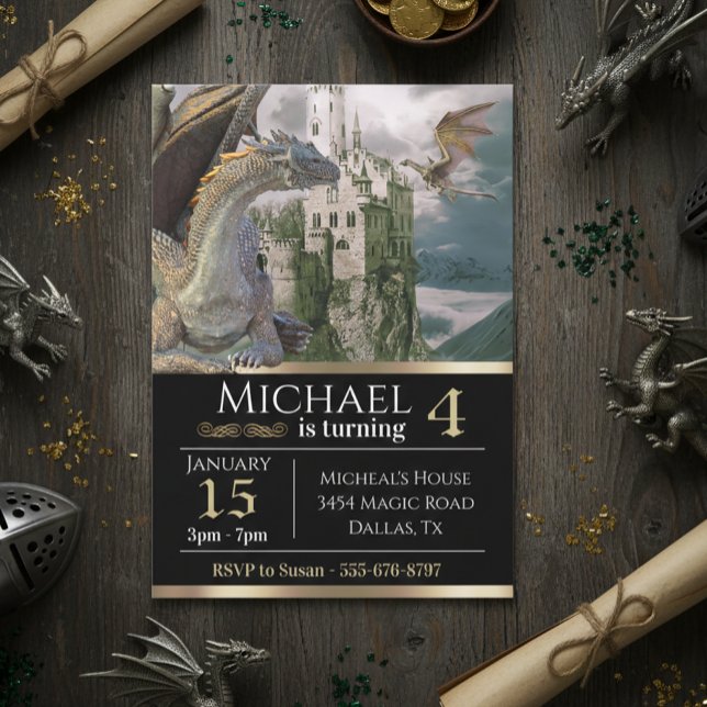 Invitation Château médiéval de Dragon de Bronze Anniversaire  (Créateur téléchargé)