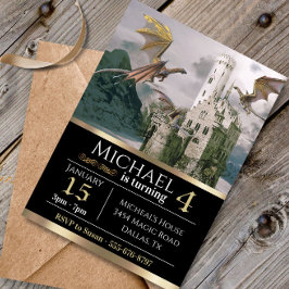 Invitation Château médiéval de Dragon de Bronze Anniversaire 