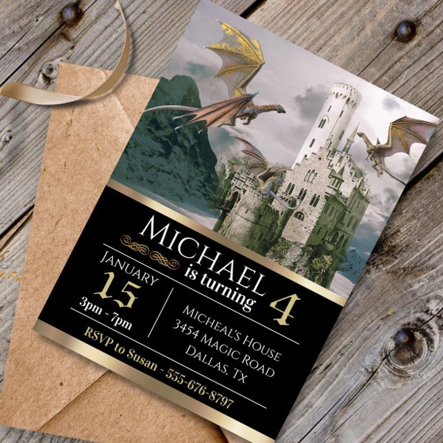 Invitation Château médiéval de Dragon de Bronze Anniversaire  (Créateur téléchargé)