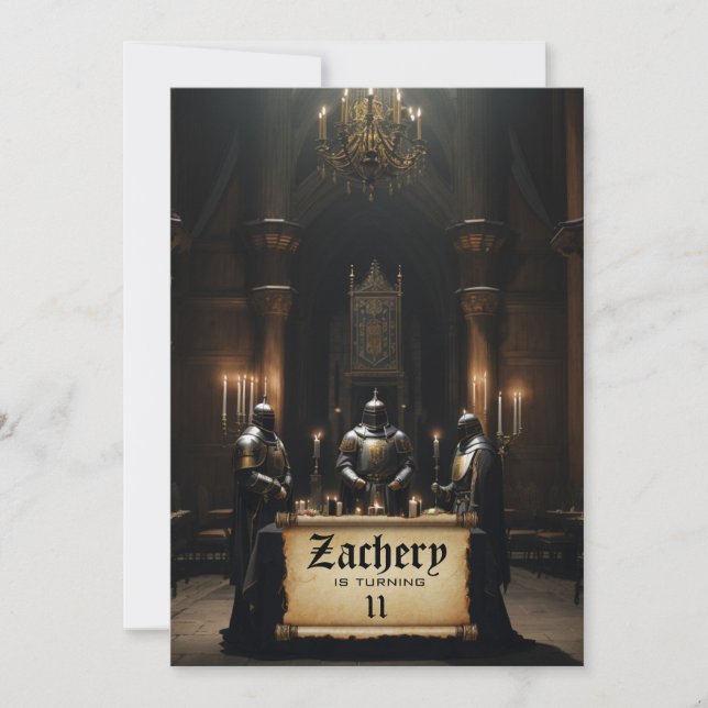 Invitation *~* Château Moyen Thème 3 CHEVALIERS AP88 Annivers (Devant)