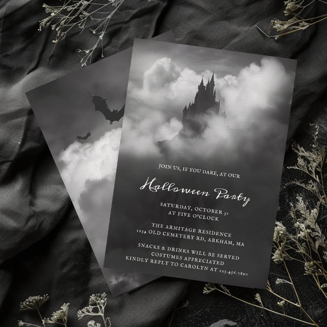Invitation Château noir gothique Éffrayant Halloween Party (Créateur téléchargé)