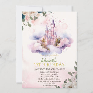 Invitation Château Nuages Fleurs Pois Anniversaire