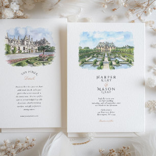 Invitation Château Oheka Mariage Aquarelle New York