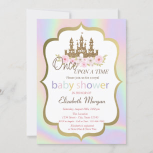 Invitation Château Pailleté Floral, Baby Shower Holographique