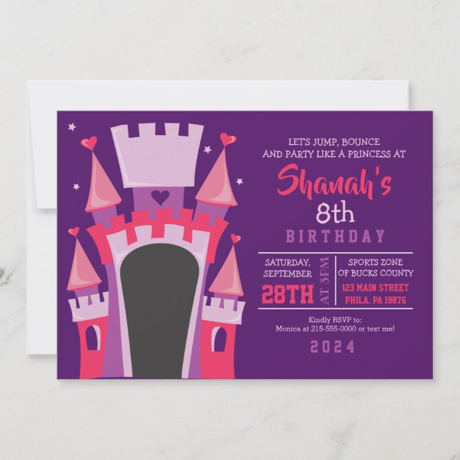 INVITATION CHÂTEAU PRINCESS BOUNCE MAISON D'ANNIVERSAIRE (Devant)