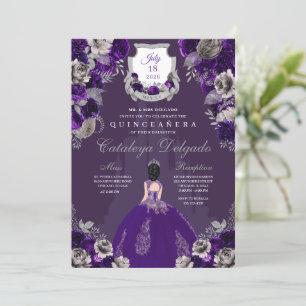 Invitation Château Princess de Quinceañera, violet et argent