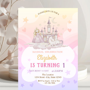 Invitation Château Princesse Arc-en-ciel Poney Anniversaire
