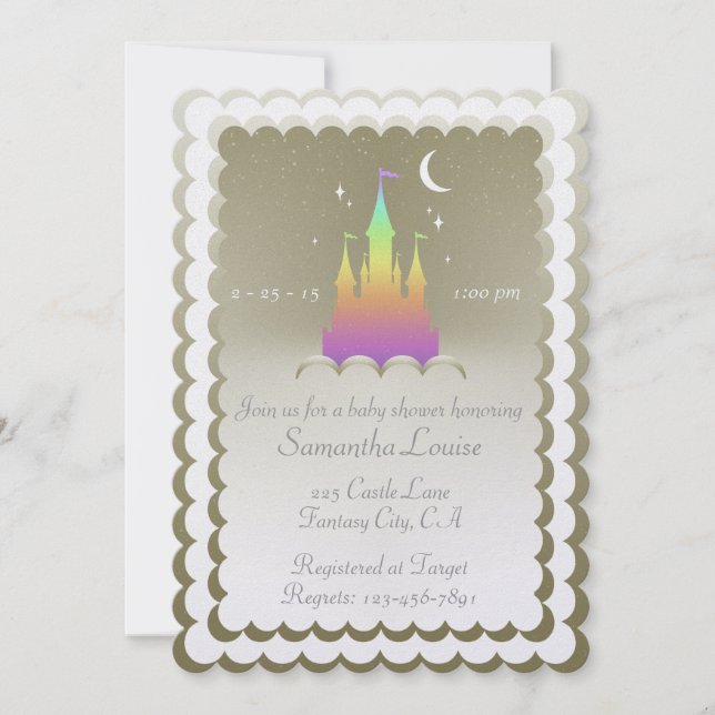 Invitation Château rêveur d'arc-en-ciel dans le baby shower (Devant)