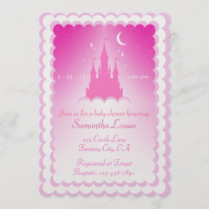 Invitation Château Rose Dreamy Dans Le Baby shower Des Nuages