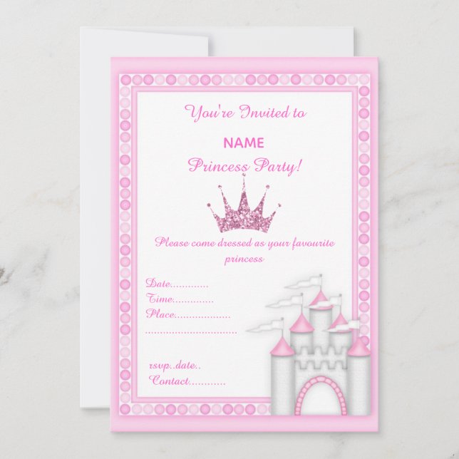 INVITATION CHÂTEAU ROSE PRINCESS FÊTE D'ANNIVERSAIRE INVITATI (Devant)