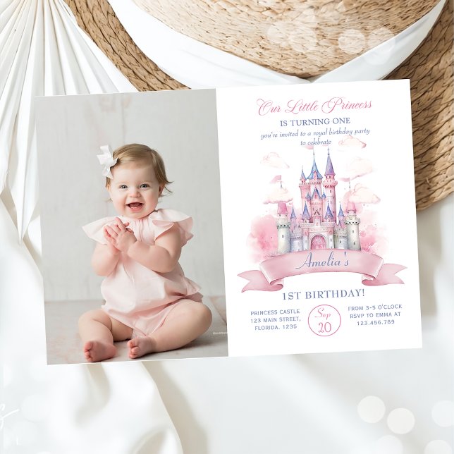 Invitation Château rose Royaume Princesse Anniversaire Photo (Créateur téléchargé)
