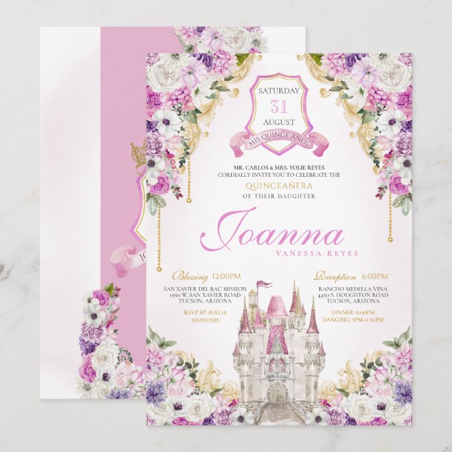 Invitation Château Royal Quinceanera (Devant / Derrière)