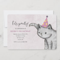 Invitation Chaton avec Chapeau de Fête