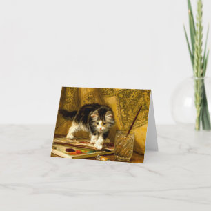Invitation Chaton avec de la peinture et des pinceaux