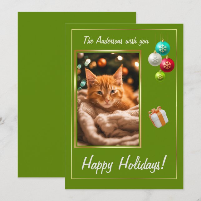 Invitation chaton de Noël 2, Joyeuses fêtes, mignonne chaton, (Devant / Derrière)