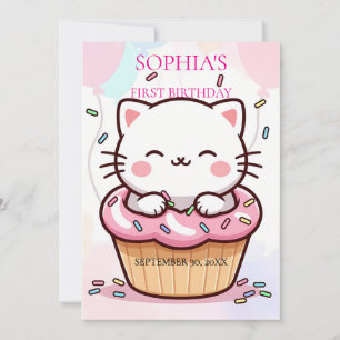 Invitation Chaton Gâteau Premier Anniversaire