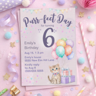 Invitation Chaton Pastel Fille 6ème Anniversaire