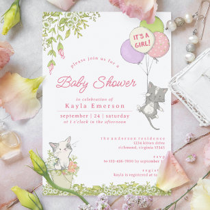 Invitation Chatons et fleurs de printemps   Baby shower fille