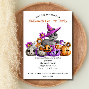 Invitation Chats Citrouilles violet orange enfants fête d'Hal