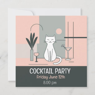 Invitation Chats de fête cocktail rétro style chat simple