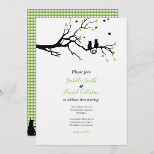 Invitation Chats Noirs en arbre vert En vichy Mariage