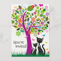 Chats noirs mignons et Baby shower d'arbre aux fle
