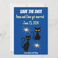 Chats noirs rétro avec starburst/Save the Date!