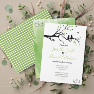 Invitation Chats Romantiques Amoureux Mariage Aquarelle Verte