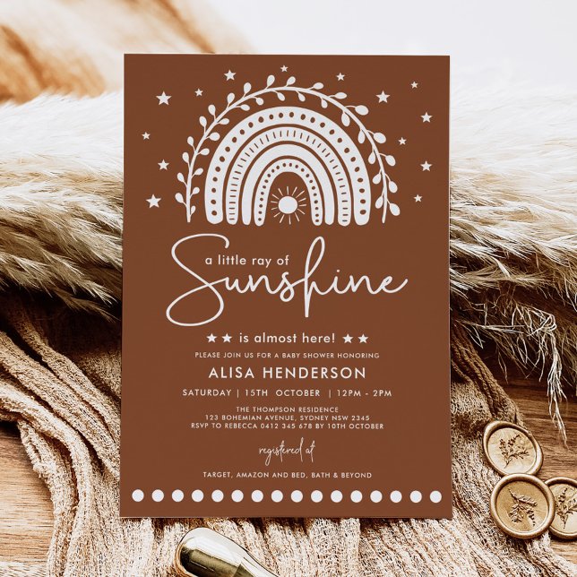 Invitation Chaud Boho Terracotta Sunshine Rainbow Baby shower (Créateur téléchargé)