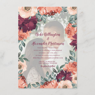 Invitation Chaud Brûlé Orange Bourgogne Floral Mariage Photo
