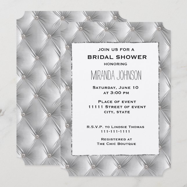 Invitation Chaud Chic Doux Gris Faux Velvet Fête des mariées (Devant / Derrière)