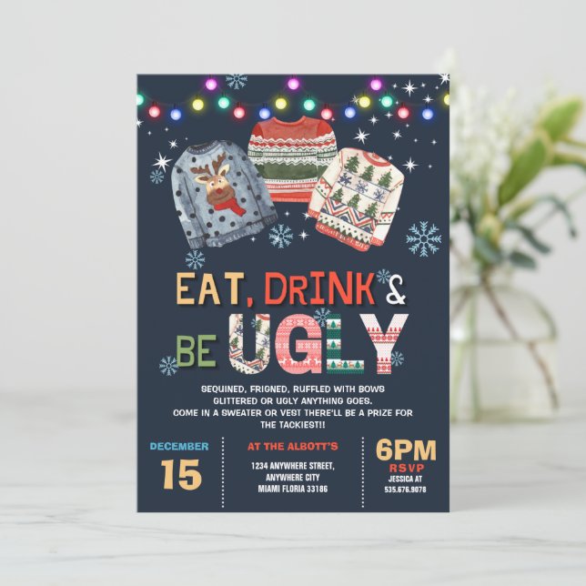 Invitation Chaud de Noël moche manger Boire être moche (Debout devant)