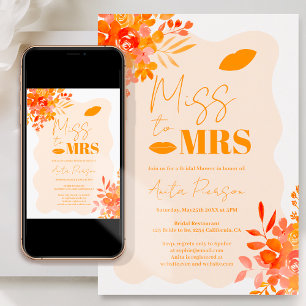 Invitation Chaud orange ondulé cadre boho floral nuptiale dou