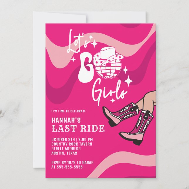 Invitation Chaud rose Dernier Ride Disco Cowgirl Bachelorette (Devant)