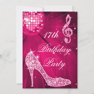 Invitation Chaud rose Disco Ball Étincelle talons 17e anniver