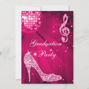 Invitation Chaud rose Disco Ball Sparkle Heels Graduation