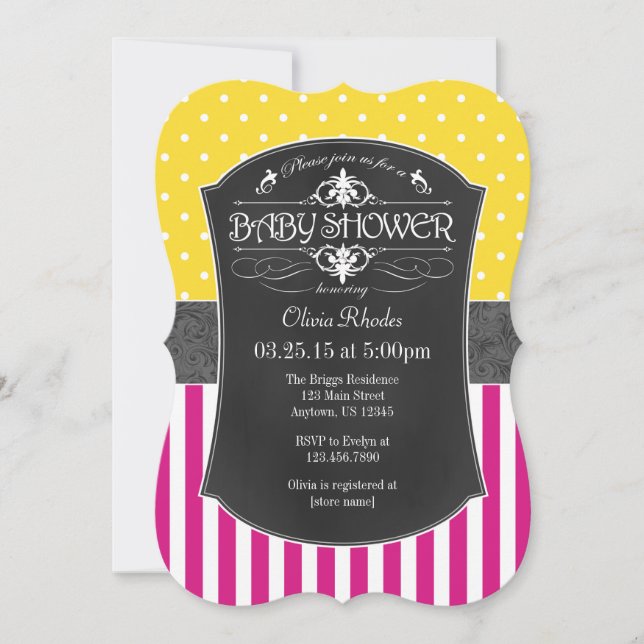 Invitation Chaud rose jaune gris Chalkboard Baby shower en ba (Devant)