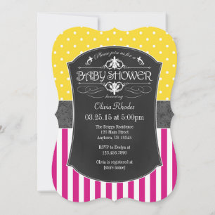 Invitation Chaud rose jaune gris Chalkboard Baby shower en ba