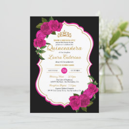 Invitation Chaud rose Rose noir et or élégant Quinceanera