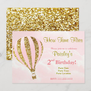 Invitation chaude de ballon à air en rose et or