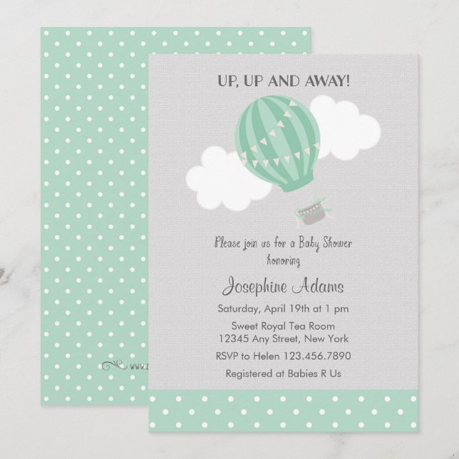 Invitation chaude verte en bon état de baby shower (Devant / Derrière)
