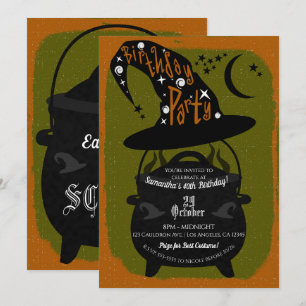 Invitation Chaudière de sorcière vintage pour fête d'annivers