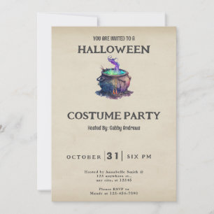 Invitation Chaudière de Sorcières Vert et Violet Halloween Vi