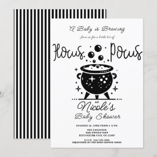 Invitation Chaudière Sorcière Noir Blanc Halloween Baby Showe