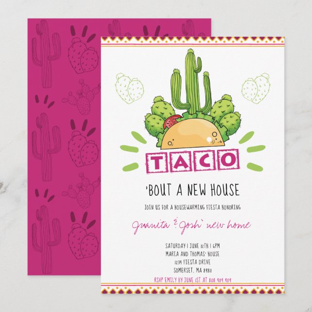 Invitation Chauffage ménager Taco 'Bout A New Home Fiesta Ros (Devant / Derrière)