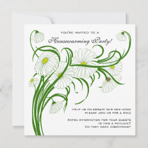 Invitation Chauffage vintage, Gerber Daisy Fleurs florales
