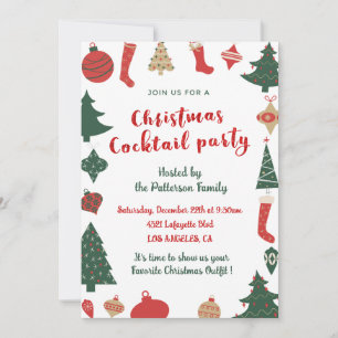 Invitation Chaussettes Jolies Arbres Soirée Cocktail de Noël