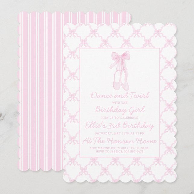 Invitation Chaussons Preppy rose Ballerina Premier anniversai (Devant / Derrière)