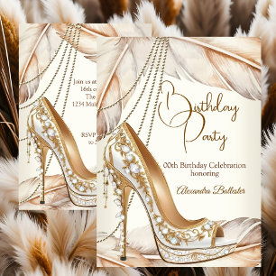 Invitation Chaussure à talon aiguille beige crème or pour fêt