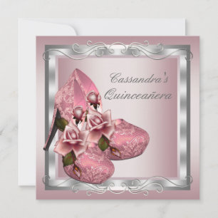 Invitation Chaussure à talon élevé rose Quinceanera